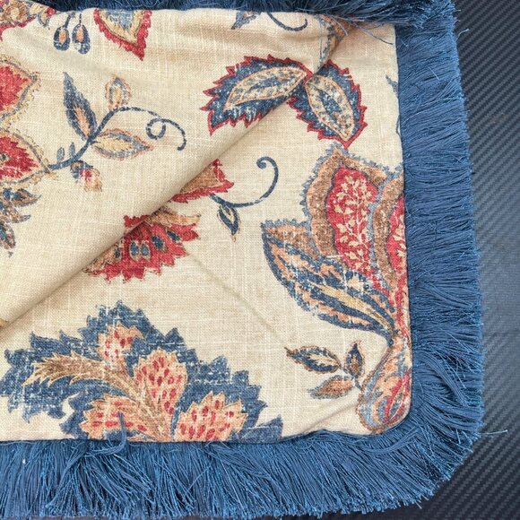 Decorative Square Pillow Cover Floral Blue Fringe Border 17"x17" Set of 2 - Picture 6 of 9